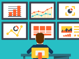 Person analyzing six data dashboards on wall-mounted screens, each displaying charts and visualizations, symbolizing metric overload and strategic clarity. He is trying to weed out misleading business metrics